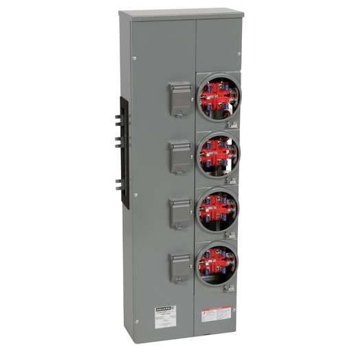 EZMR114225 - Branch unit, EZ Meter-Pak, 225A, 4 x 5 jaw sockets, 120/240VAC, no bypass, ringless, 800A Al busbar