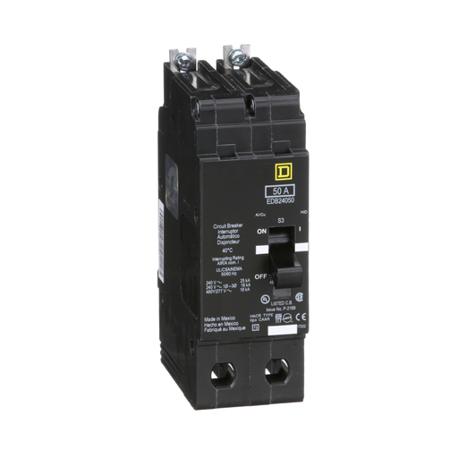 EDB24050 - [TAA] Mini circuit breaker, E-Frame, 50A, 2 pole, 480Y/277VAC, 25kA max, bolt on