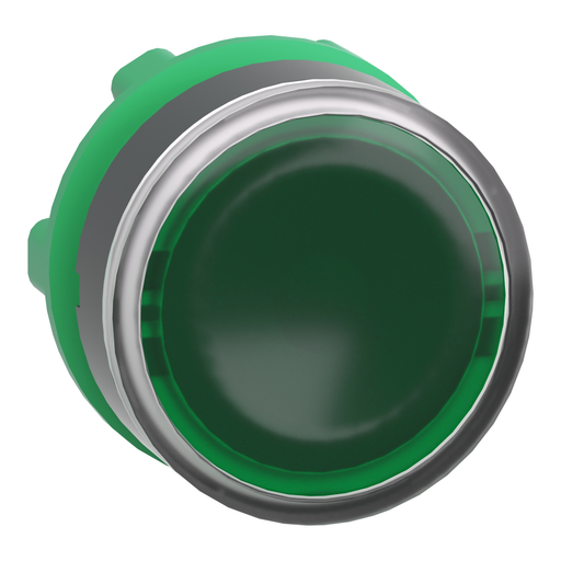 Picture of ZB5AW333 - Head for illuminated push button, Harmony XB5, plastic, green flush, 22mm, universal LED, spring return, plain lens