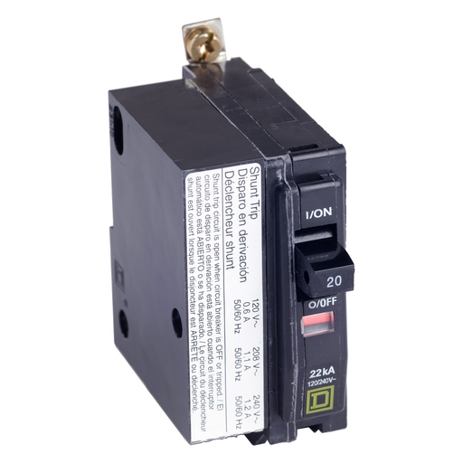 Mayer-DDS-Mini circuit breaker, QO, 20A, 1 pole, 120/240VAC, 22kA, bolt on, AC shunt-2