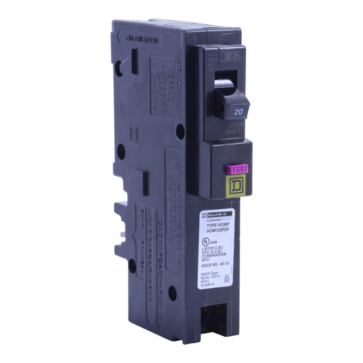 Mayer-DDS-Mini circuit breaker, Homeline, 20A, 1 pole, 120VAC, 10kA AIR, combo ARC/ground fault, plug on neutral, plug in, UL [TAA]-2