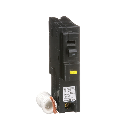 HOM120GFI - [TAA] Mini circuit breaker, Homeline, 20A, 1 pole, 120VAC, 10kA AIR, ground fault class A, plug in, UL