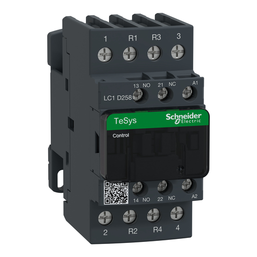 LC1D258G7 - IEC contactor, TeSys Deca, nonreversing, 40A resistive, 4 pole, 2 NO and 2 NC, 120VAC 50/60Hz coil, open style
