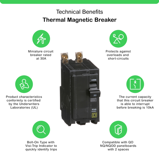 Mayer-DDS-Mini circuit breaker, QO, 30A, 2 pole, 120/240VAC, 10kA, bolt on-2