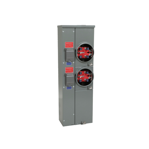 MPR22125 - Meter center, MP Meter-Pak, 2 sockets, no bypass, 5 jaws, 200A bus, 125A max breaker rating, ringless