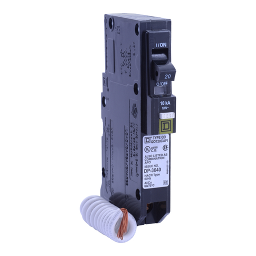 Mayer-DDS-Mini circuit breaker, QO, 20A, 1 pole, 120VAC, 10kA, plug in, combo ARC fault, pigtail [TAA]-2