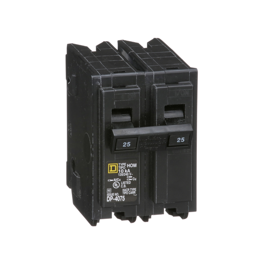 HOM225 - Mini circuit breaker, Homeline, 25A, 2 pole, 120/240VAC, 10kA AIR, standard type, plug in, UL