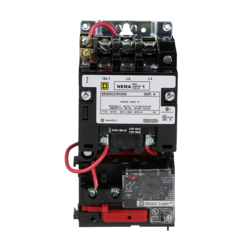Mayer-DDS-NEMA motor starter, Type S, nonreversing, Size 1, 27A, 10 HP at 460VAC, up to 100kA SCCR, 3 phase, 3 pole, Motor Logic, 120VAC coil, open [TAA]-2