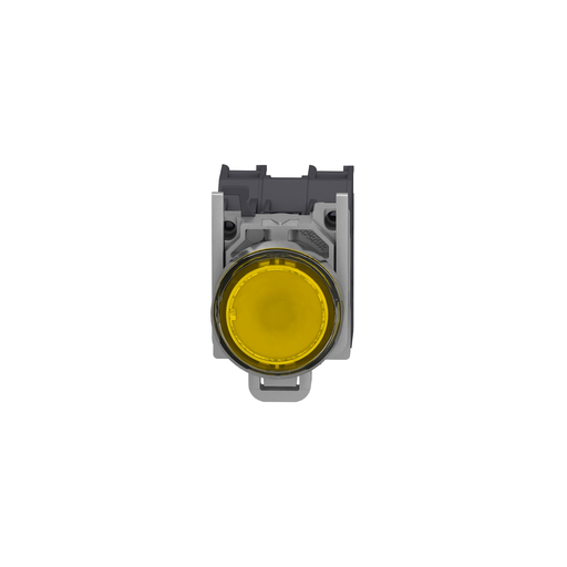 Mayer-DDS-Complete illuminated push button, Harmony XB4 - ATEX D, metal, yellow flush, 22mm, spring return, booted, 1NO, 24...254V AC/DC-2