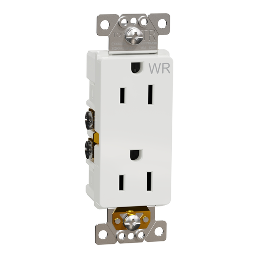 SQR44104WH - Socket-outlet, X Series, 15A, decorator, tamper resistant, weatherproof, residential, white, matte finish