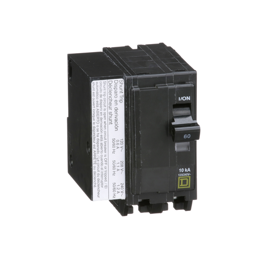 Picture of QO2601021 - Mini circuit breaker, QO, 60A, 2 pole, 120/240VAC, 10kA, plug in, AC shunt