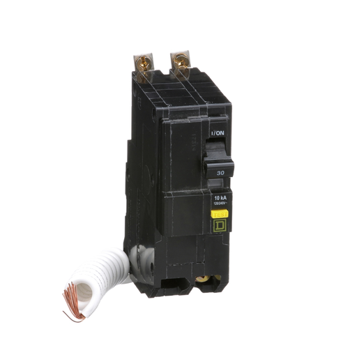 Picture of QOB230GFI - [TAA] Mini circuit breaker, QO, 30A, 2 pole, 120/240VAC, 10kA, bolt on, 6mA grd fault A, pigtail