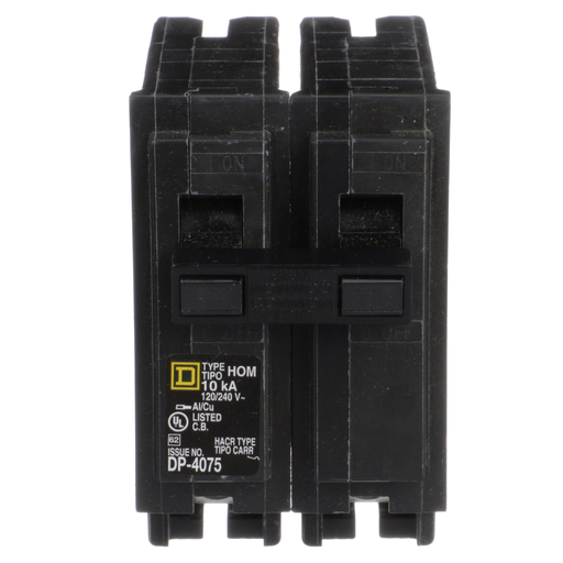 Mayer-DDS-Mini circuit breaker, Homeline, 25A, 2 pole, 120/240VAC, 10kA AIR, standard type, plug in, high amp lug, UL-2