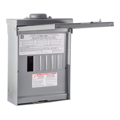 Mayer-DDS-Load center, Homeline, 1 phase, 6 spaces, 12 circuits, 100A fixed main lugs, NEMA3R-2