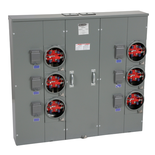 MPR86200 - Meter center, MP Meter-Pak, 6 sockets, no bypass, 5 jaws, 800A bus, 200A max breaker rating, ringless