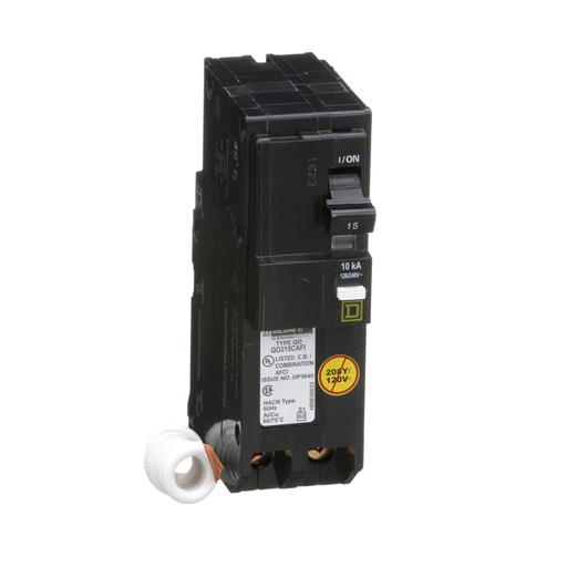 Picture of QO215CAFI - [TAA] Mini circuit breaker, QO, 15A, 2 pole, 120/240VAC, 10kA, plug in, combo ARC fault, pigtail