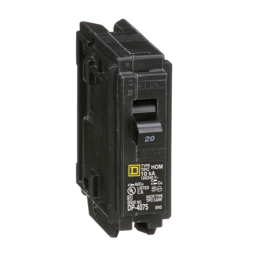 Picture of HOM120 - Mini circuit breaker, Homeline, 20A, 1 pole, 120/240VAC, 10kA AIR, standard type, plug in, UL