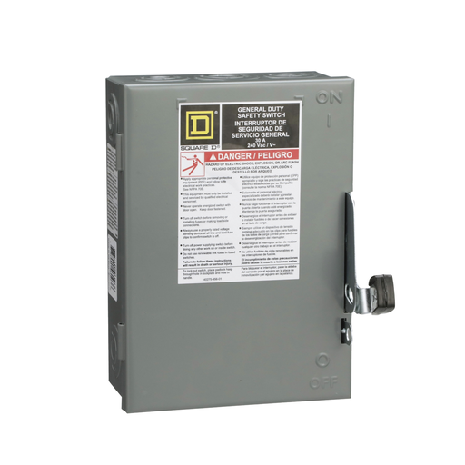 D321N - Safety switch, general duty, fusible, 30A, 3 pole, 7.5hp, 240VAC, NEMA 1, neutral factory installed