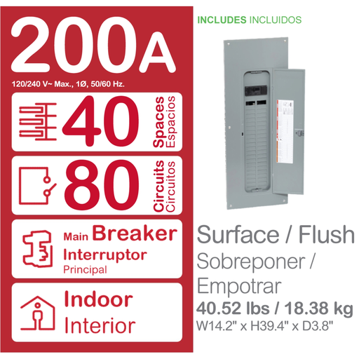 Mayer-DDS-Load center, Homeline, 1 phase, 40 spaces, 80 circuits, 200A convertible main breaker, PoN, NEMA1, value pack-2