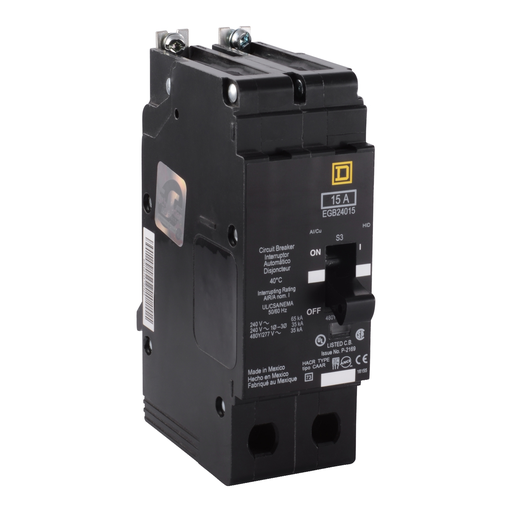EGB24015 - Mini circuit breaker, E-Frame, 15A, 2 pole, 480Y/277VAC, 65kA max, bolt on [TAA]