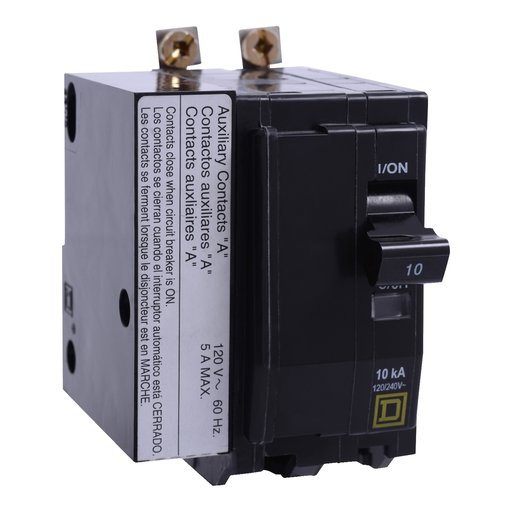 Mayer-DDS-Mini circuit breaker, QO, 20A, 2 pole, 120/240VAC, 10kA, bolt on, aux switch 1A-1
