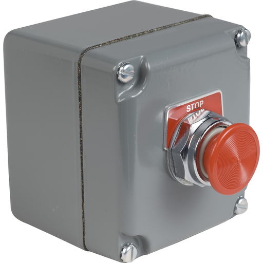 Mayer-DDS-30mm push button, Type K, control station, red momentary mushroom button, 6A inductive at 120VAC, STOP, NEMA 4, 13-1