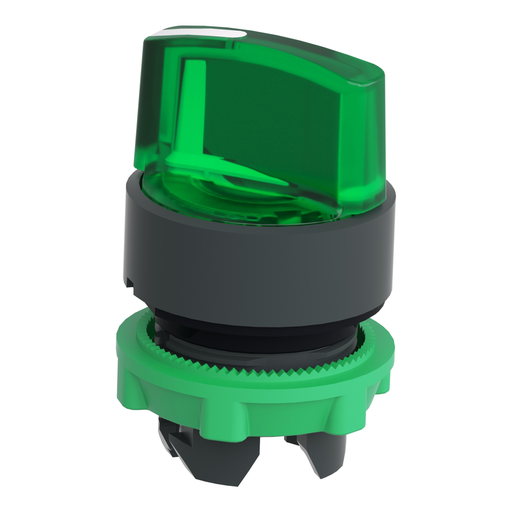 Mayer-DDS-Head for illuminated selector switch, Harmony XB5, Harmony XALF, grey plastic, green handle, 22mm, universal LED, 2 positions-2