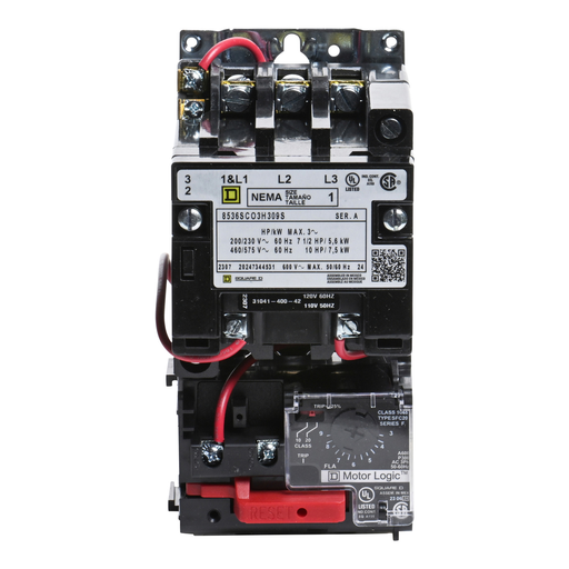 Mayer-DDS-NEMA motor starter, Type S, nonreversing, Size 1, 27A, 10HP at 460VAC, up to 100kA SCCR, 3 phase, 3 pole, Motor Logic, 120VAC coil, open [TAA]-2