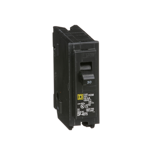 HOM130 - Mini circuit breaker, Homeline, 30A, 1 pole, 120/240VAC, 10kA AIR, standard type, plug in, UL