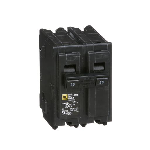 HOM220 - Mini circuit breaker, Homeline, 20A, 2 pole, 120/240VAC, 10kA AIR, standard type, plug in, UL