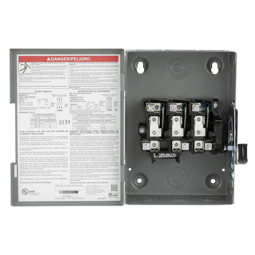 Mayer-DDS-Safety switch, general duty, fusible, 3 pole, 4 wire, 240VAC, 60A, Type 3R, bolt on hub prov, with neutral-2