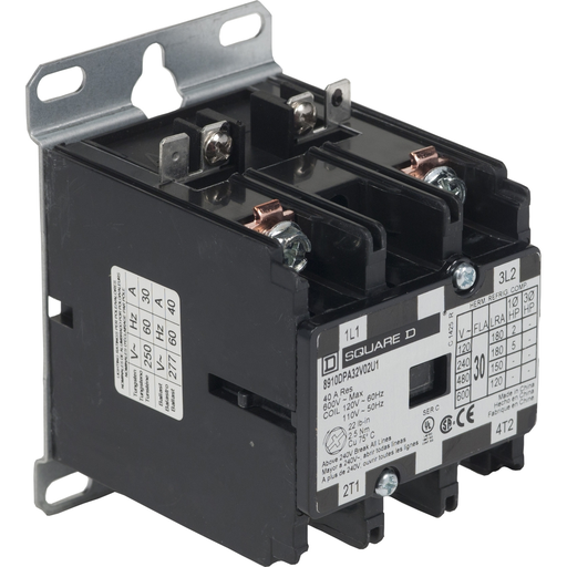 Mayer-DDS-Contactor, Definite Purpose, 30A, 2 pole, 5HP at 230VAC, 1 phase, 110/120VAC 50/60Hz coil, open, UL Listed-2