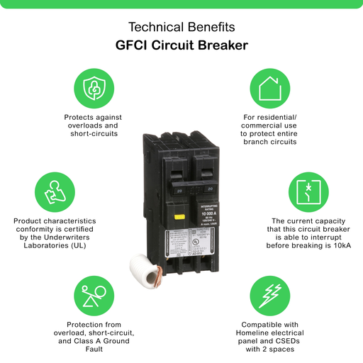 Mayer-DDS-Mini circuit breaker, Homeline, 20A, 2 pole, 120/240VAC, 10kA AIR, ground fault class A, plug in, UL [TAA]-2
