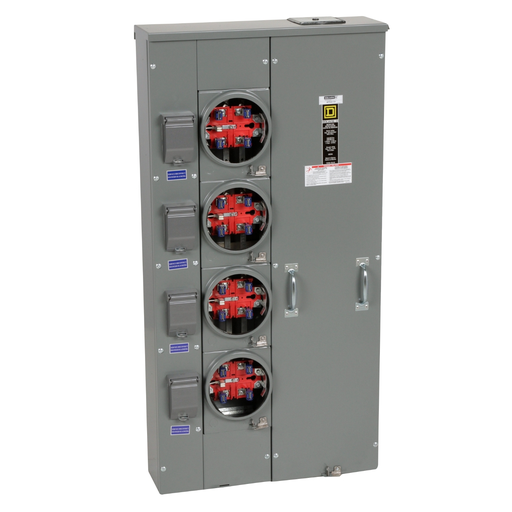 MPR44125 - Meter center, MP Meter-Pak, 4 sockets, no bypass, 5 jaws, 400A bus, 125A max breaker rating, ringless