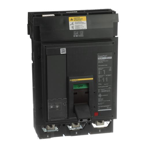 MGA36800E10 - Circuit breaker, PowerPacT M, 300A to 800A, 3 pole, 600VAC, 18kA, I-Line, adjustable trip, 80%, ABC