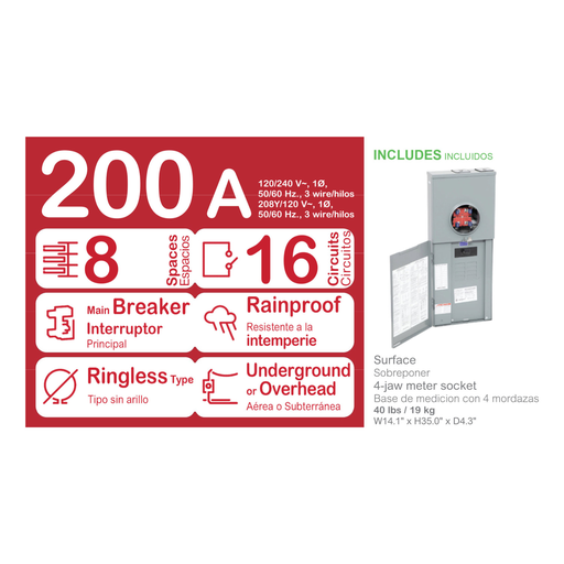 Mayer-DDS-Meter mains, Homeline, CSED, ringless socket, 200A, surface mount, maximum 8 spaces, 16 circuits, no bypass-2