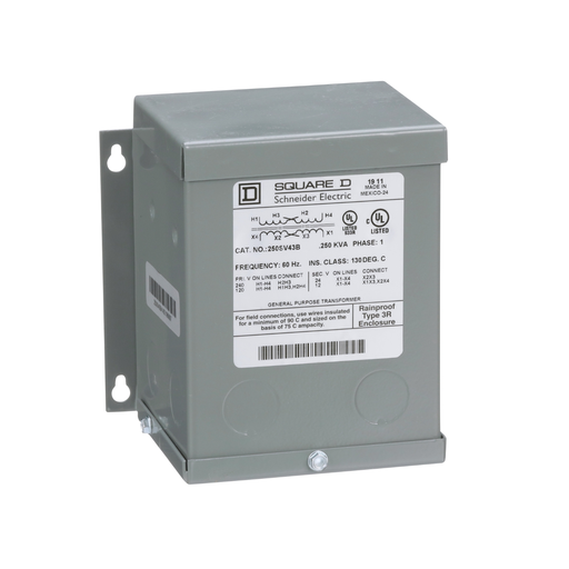 Picture of 250SV43B - Transformer, buck boost, encapsulated, 0.25kVA, 1 phase, 120x240V primary, 12/24V secondary, NEMA 3R, 80C rise