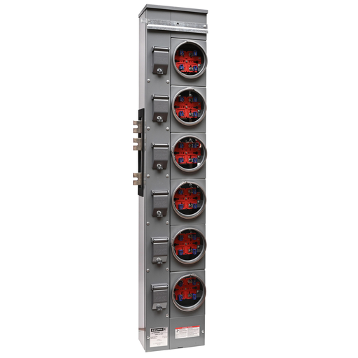 Mayer-DDS-Branch unit, EZ Meter-Pak, 125A, 6 x 4 jaw sockets, 120/240VAC, no bypass, ringed, 1200A Al/Cu busbar-1