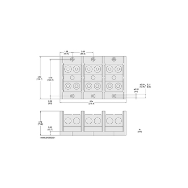 Mayer-DDS-Power distribution block, Linergy, 3 pole, 2 line, 2 load, 760A Cu, 620A Al, 600V-2