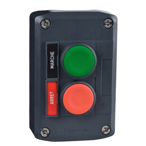 Mayer-DDS-Complete control station, Harmony XALD, XALK, dark grey, flush push buttons 22mm, green MARCHE 1NO red ARRET 1NC, spring return-1