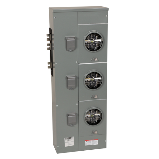 EZML113225 - Branch unit, EZ Meter-Pak, 225A, 3 x 5 jaw sockets, 120/240VAC, lever bypass, ringless, 1200A Al/Cu busbar