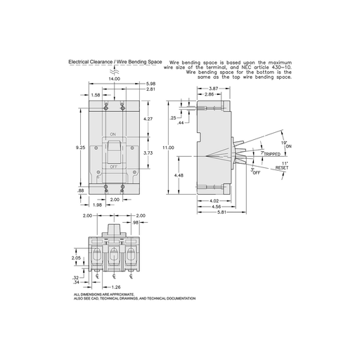Mayer-DDS-Circuit breaker, LA, 125A, 3 pole, 600VAC, 22kA, 250VDC, 10kA, lugs, thermal magnetic-2