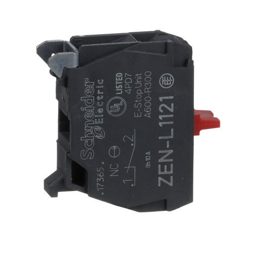 Picture of ZENL1121 - Harmony, 22mm Push Button, contact block, panel mount, 1 NC, screw clamp terminal