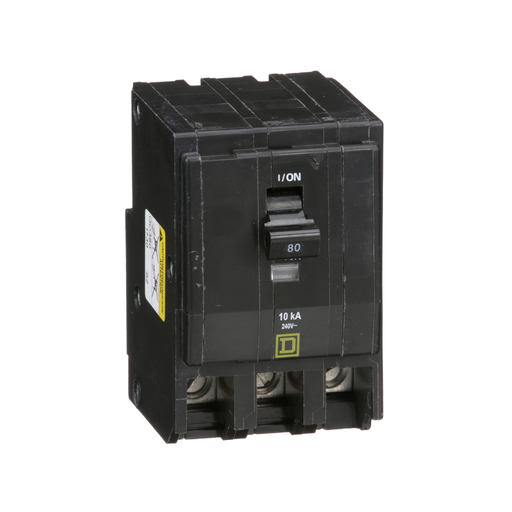 Picture of QO380 - Mini circuit breaker, QO, 80A, 3 pole, 120/240VAC, 10kA, plug in