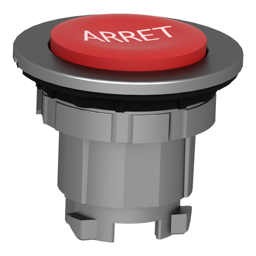 Mayer-DDS-Head for illuminated push button, Harmony XB4, metal, red flush, 30mm, spring return, white marked ARRET-2