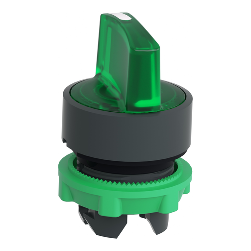Mayer-DDS-Head for illuminated selector switch, Harmony XB5, dark grey plastic, green handle, 22mm, universal LED, 3 positions,-2