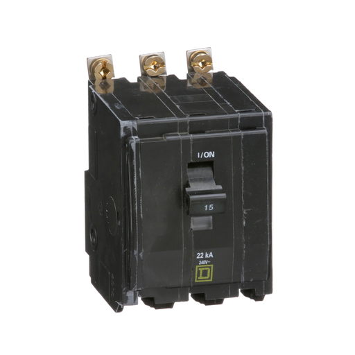 Picture of QOB315VH - Mini circuit breaker, QO, 15A, 3 pole, 120/240VAC, 22kA, bolt on
