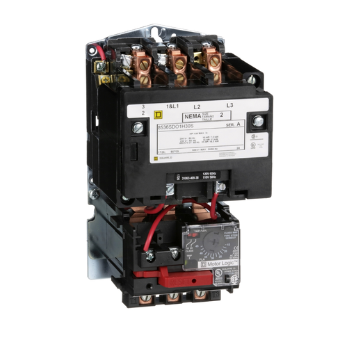 8536SDO1V02H30S - NEMA motor starter, Type S, nonreversing, Size 2, 45A, 25HP at 460VAC, up to 100kA SCCR, 3 phase, 3 pole, Motor Logic, 120VAC coil, open