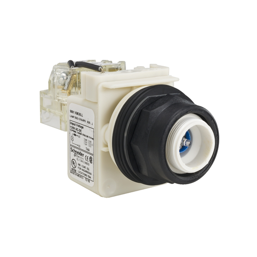 Mayer-DDS-30mm push button, Type SK, push to test pilot light, 120VAC/VDC blue LED light module, no lens, NEMA 4, 4X-1
