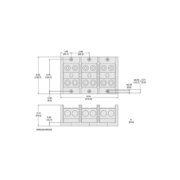 Mayer-DDS-Power distribution block, Linergy, 3 pole, 2 line, 2 load, 620A Cu, 500A Al, 600V-2